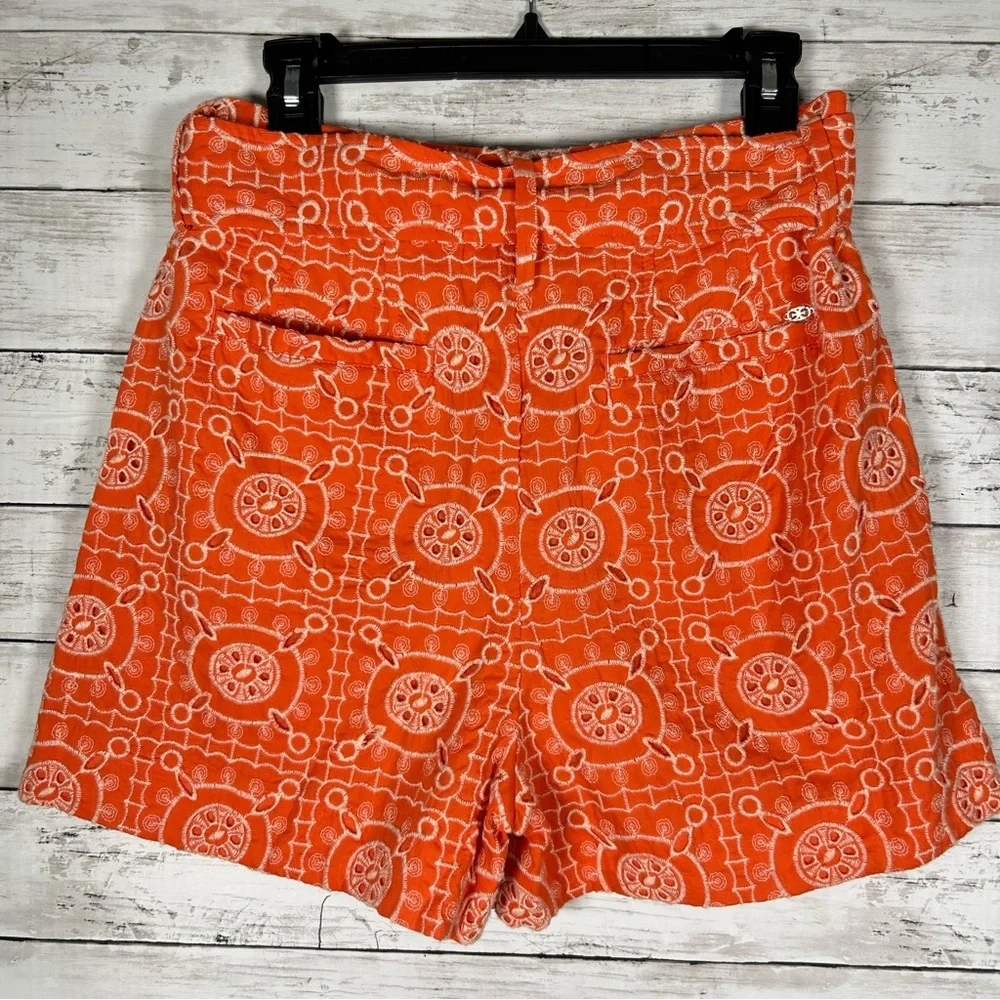 Sam Edelman Romy Highrise Pleated Eyelet Orange Cotton Shorts 6 - Picture 3 of 7